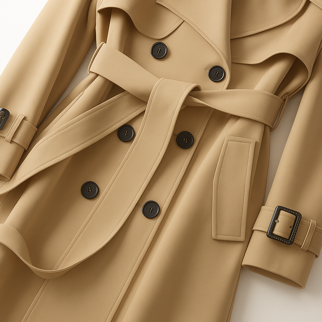 Damski lekki płaszcz trencz klasyczny do połowy uda