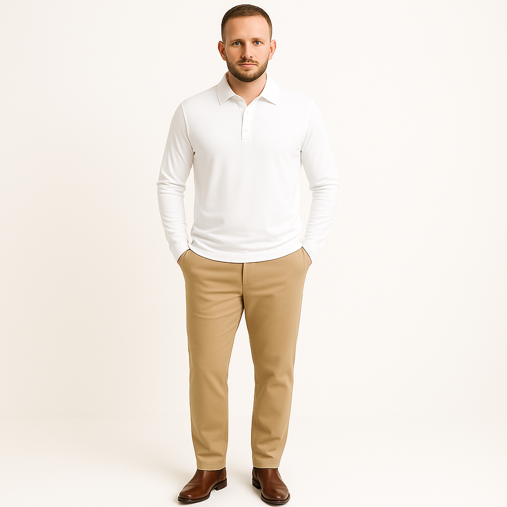 Koszula polo męska z długim rękawem i guzikami