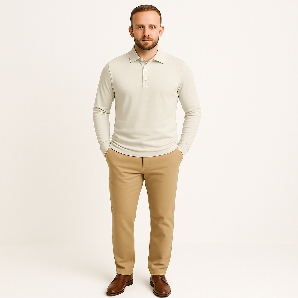 Koszula polo męska z długim rękawem i guzikami