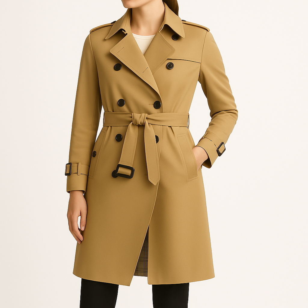 Damski lekki płaszcz trencz klasyczny do połowy uda