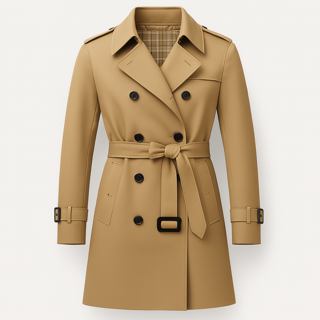 Damski lekki płaszcz trencz klasyczny do połowy uda