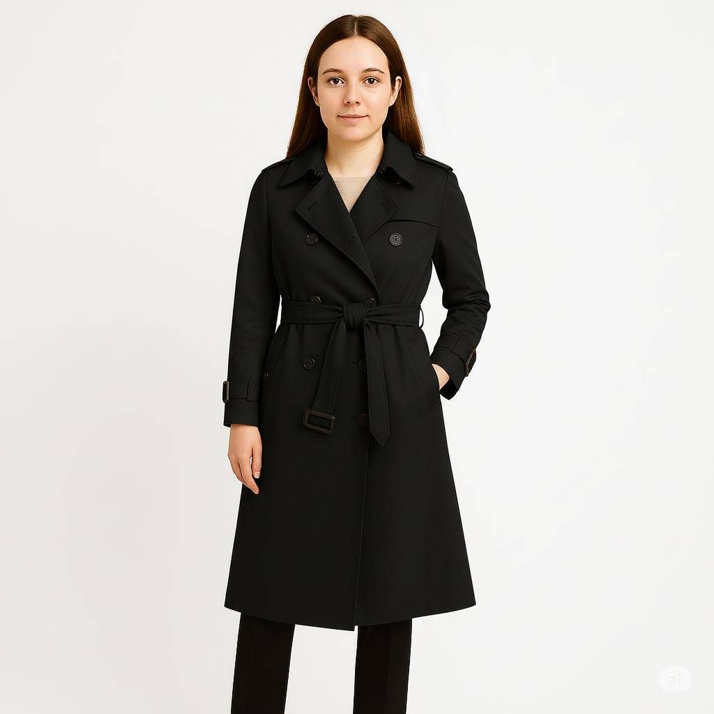 Damski lekki płaszcz trencz klasyczny do połowy uda