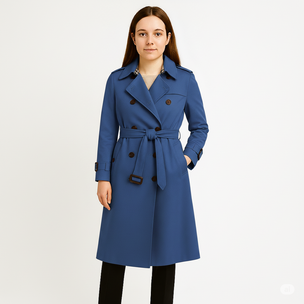 Damski lekki płaszcz trencz klasyczny do połowy uda